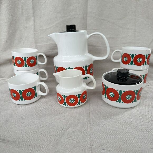 Melitta 1970 Poppy Flowers Series Vintage 8 Pc Set German Retro coffee tea